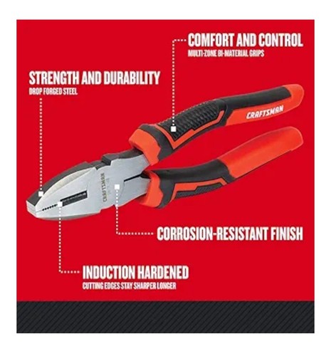 Craftsman Lineman Pliers,Steel,Flat Jaw,8 3/4" L CMHT81648 Craftsman CMHT81648 - Picture 2 of 5