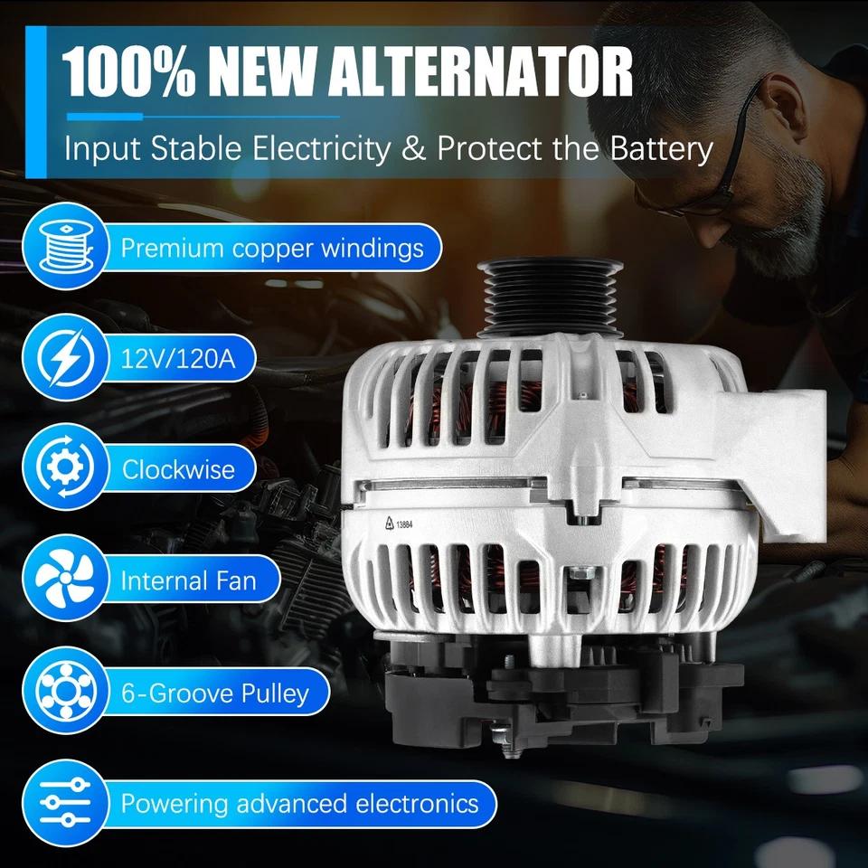 OEM Alternator For 2001-2005 Mercedes-Benz C240 C320 CLK320 ML320 ML350 13884 Foto 4 de 4