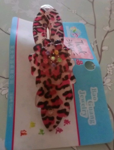 Large Pink Leopard Print Hair Clip Rhinestone Flowers Elegant Unique NIP - Picture 3 of 4
