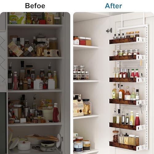 Over the Door Pantry Organizer, 6-Tier Adjustable Wooden Basket Kitchen - Picture 6 of 6