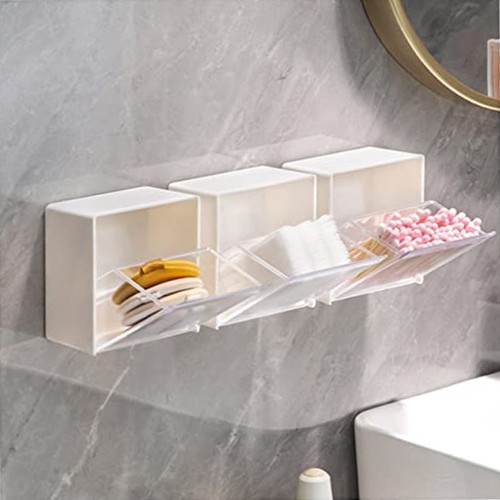 Wall Mounted Plastic Storage Boxes Set of 4 No Drill Needed for Home Use - Picture 4 of 8