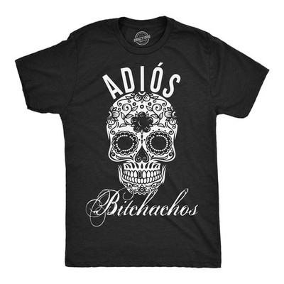 Sugar Skull Adios Bitchachos T-Shirt Cinco De Mayo Funny Mens Cotton Graphic Tee