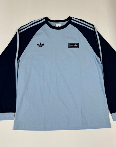 Camiseta para hombre Adidas Oasis Tour 3 bandas manga larga cielo claro/noche índigo XL - Imagen 6 de 24