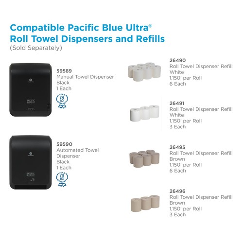 Pacific Blue Ultra by GP PRO, 1Ply, 7.87" x 1150', 40% Recycled, White, 6 Rolls - Picture 4 of 8