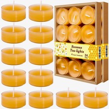 24 Pack Beeswax Tealight Candles,Natural Beeswax Candles Long Burning 4 Hour...