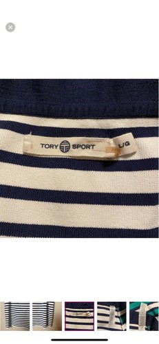Tory Burch Size Large Sport Breton Stripe Knit A-Line Skirt White, Navy & Green - Picture 7 of 16