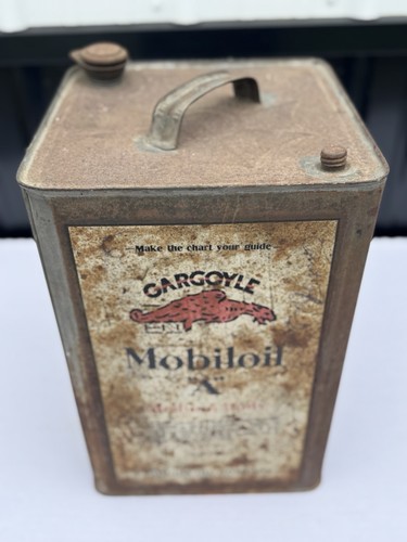 VINTAGE~ GARGOYLE MOBILOIL “A” MEDIUM BODY  SQUARE 5-GALLON EMPTY OIL CAN~ - Picture 3 of 8