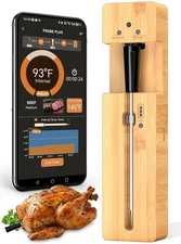 Real-Time Alerts Wireless Meat Thermometer - Smart Bluetooth Probe for BBQ, Gril
