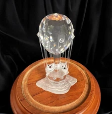 Asfour Crystal Hot Air Balloon w/ Bears in Glass Cloche Dome VTG Figurine