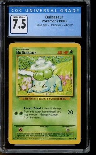 CGC 7.5 NEAR MINT+ Pokemon Bulbasaur Base Set Unlimited 44/102