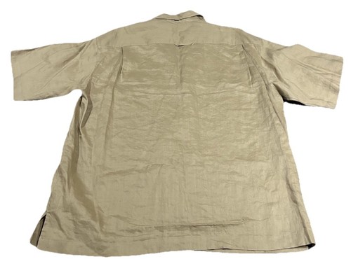 Linea Uomo Mens 100% Ramie Shirt Short Sleeve Button Down Brown Beige Collar XL - Picture 2 of 7