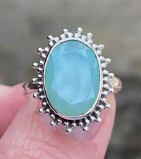 Faceted Aqua Chalcedony Oval Gemstone 925 Sterling Silver Ring Mother's Day Gift