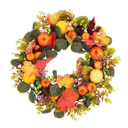 Autumn Pumpkin Wreath Simulation Wreath Artificial Window Out/Indoor Decorations - Picture 13 of 20