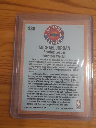 Tarjeta de baloncesto Michael Jordan 1992-1993 Fleer League Leader #238 - Imagen 2 de 2