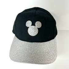 Disney Mickey Minnie Mouse Women Cap/Hat Black With Silver Glitter OSFM Fit Most