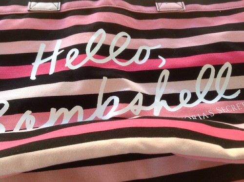Victorias Secret Striped Heavyweight Canvas Tote Beach Book Bag NWT Wide Bottom - Picture 2 of 8