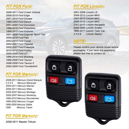 2 transmisores con clicker de control remoto de entrada sin llave para Ford Lincoln - Imagen 6 de 12