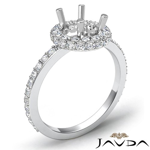 Classic Halo Pave Set Round Semi Mount Diamond Engagement Ring Platinum 0.85Ctw - Picture 2 of 6