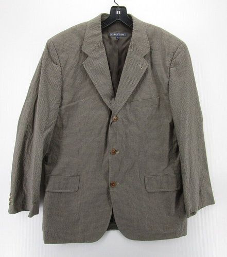 VINTAGE Structure Blazer Men 42 Gray Blue Jacket Sport Coat Plaid Preppy 90s - Picture 1 of 13