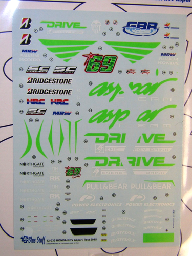 Blue Stuff Decal Sheet 1:12 Scale Honda RC213V Aspar 2015 Hayden suit Tamiya Kit - Foto 2 di 12