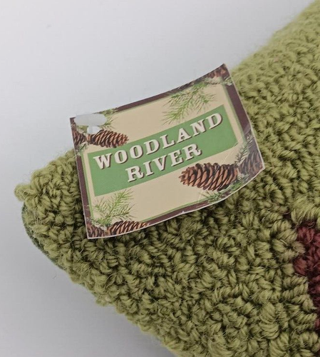 Bear Hooked Wool Pillow in Brown & Green 14" x 14" Home Decor, New w/Tags - Picture 2 of 3