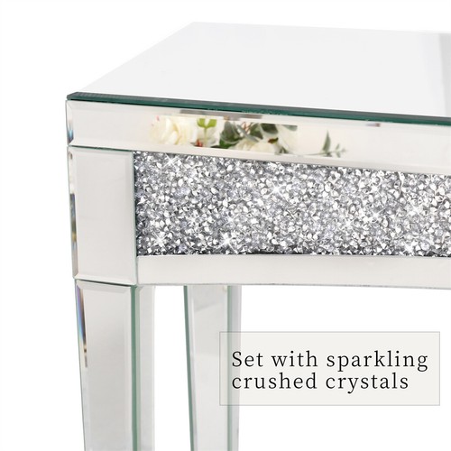 Sparkly Crushed Diamond Decor Console Side Table Mirrored Entryway Aceent Table - Picture 11 of 12