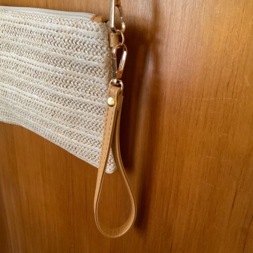 Woven Straw Purse Beige Removable Gold Tone Chain Shoulder Crossbody Strap Bag - Picture 4 of 13