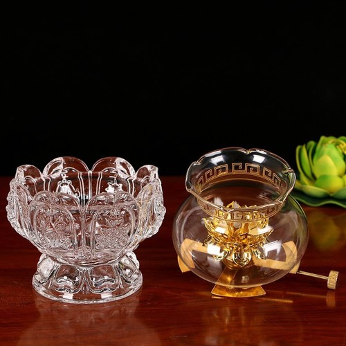 13,5 cm Chinesische Butterlampe Buddha Haushalt Glas Öllampe Buddhistischer Tempel  - Bild 2 von 3