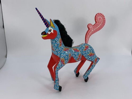 Statuina animale spirito arte popolare unicorno intagliato a mano Messico vintage Fam Jiminez Ojeda - Foto 2 di 17