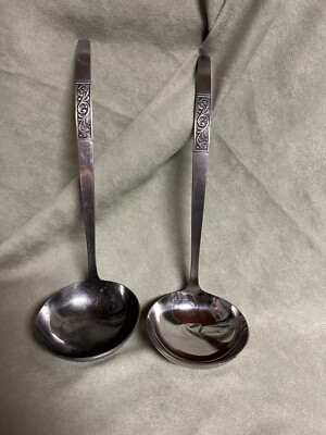 Set Of 2 Amefa Stainless Holland Royal Damask Ladle Gravy Serving Spoons