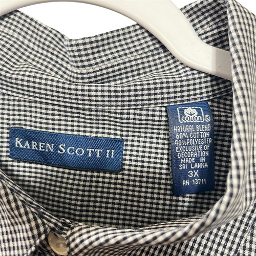 Karen Scott II Gingham Christmas Embroidered Button Up Shirt Plus Size 3X, Vtg - Picture 3 of 7