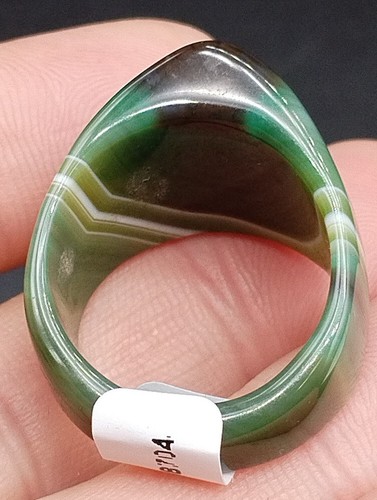 Inner 19.80mm Certified Chinese Natural Green Agate Hand Carved Man Ring - Picture 6 of 10