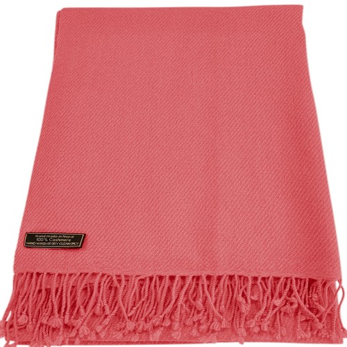 Chal Pashmina Rosa Coral 100% Cachemira Bufanda Hecha a Mano en Nepal CJ Ropa NUEVA - Imagen 11 de 12