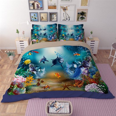 3d Seaworld Mermaid Quilt Cover Bedding Set Dolphin Duvet Cover