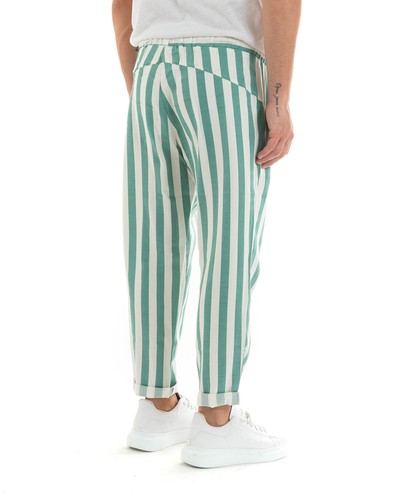 Pantaloni Uomo Pantalaccio Lungo Coulisse Elastico Cotone Viscosa Rigato - Imagen 20 de 38