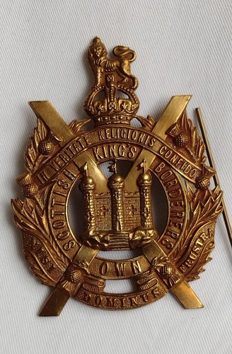 WW1 King's Own Scottish Borderers Cap Badge KC Brass 69mm 2Lugs ANTIQUE Org - Picture 13 of 24