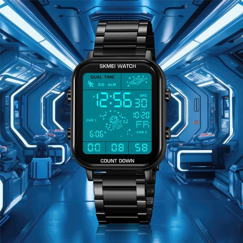 SKMEI Men LED Watch Rectangle Digital Wristwatch Countdown Watch for Boys Girls - Picture 12 of 27