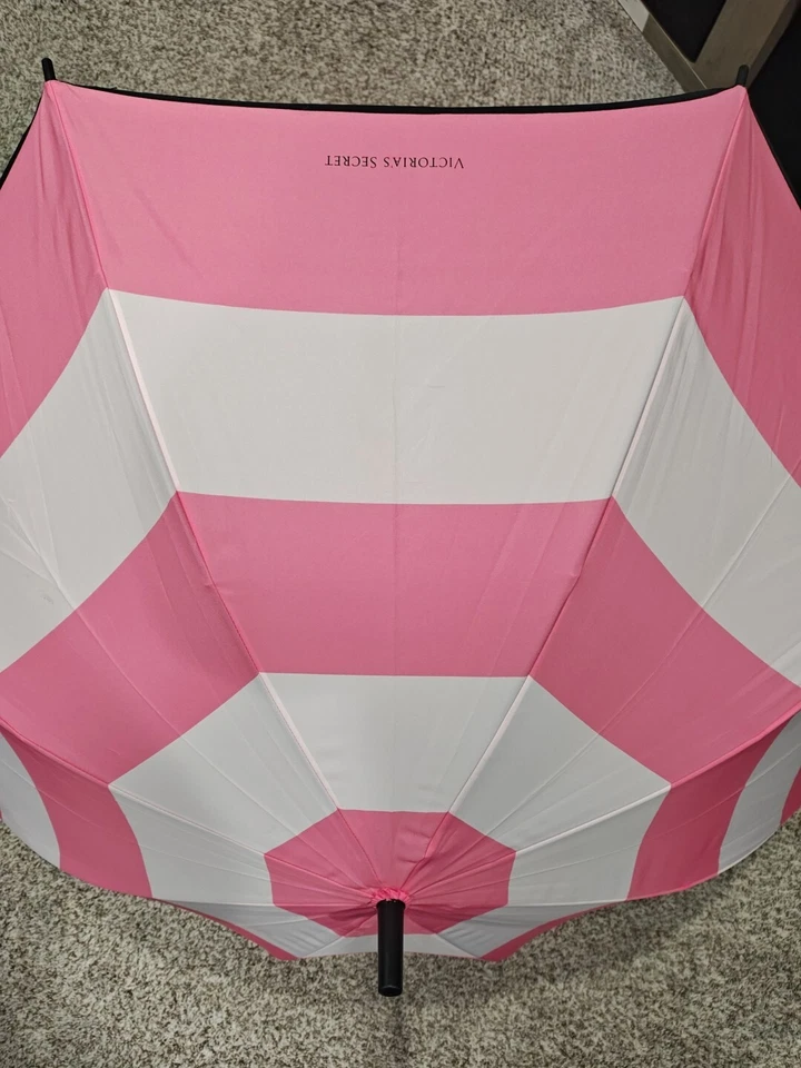 Paraguas Victoria's Secret Sombrilla Icónica Firma Rosa Blanco Negro Rayas Nuevo Foto 2 de 4
