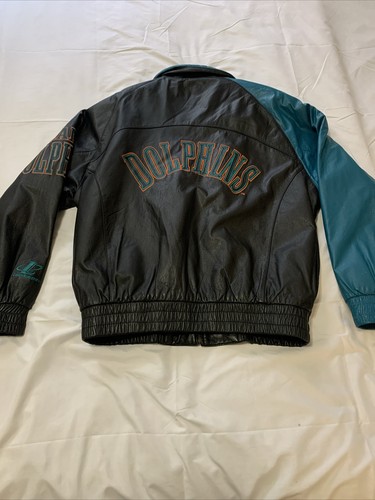 Miami Dolphins Lederjacke Vintage Logo Athletic Shark Tooth 80s NFL Bomber L - Bild 18 von 24