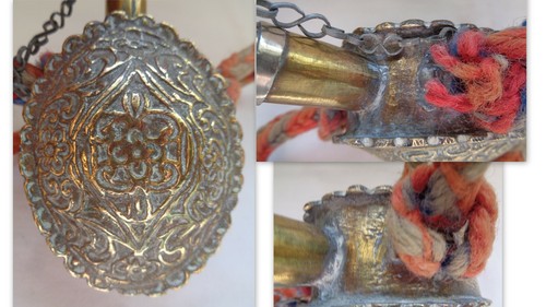 POIRE A POUDRE BRONZE CISELE ET LAITON ETHNIQUE - Picture 2 of 3
