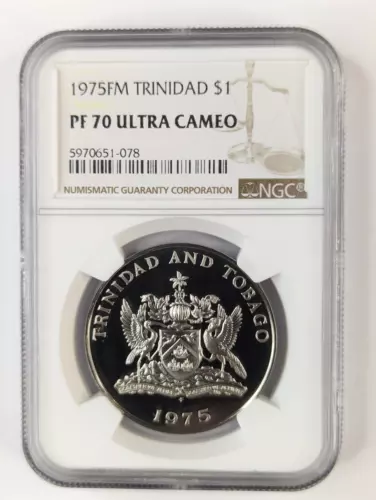1975 FM Trinidad & Tobago $1 One Dollar - NGC PF 70 Ultra Cameo - TOP POP!!
