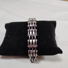 Colibri Motorcycle Chain Bracelet Purple Steel Links with Clasp Studded Rivets