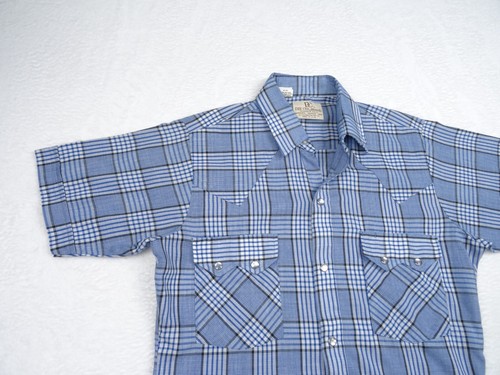 Vintage DEE CEE BRAND Mens Shirt Size 14.5 Blue Plaid Sawtooth Pearl Snap SS USA - Picture 5 of 13