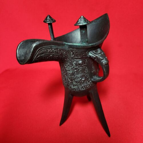 Vintage Antique Chinese Jue Ceremonial Ritual Bronze Wine Vessel Mug - Picture 3 of 15