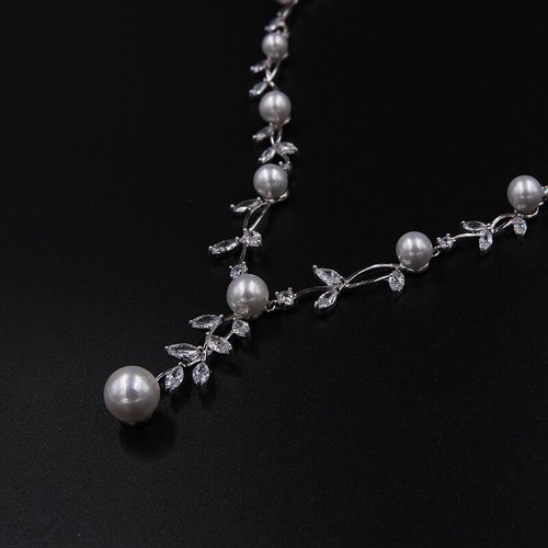 Set Collana Diamanti Simulati Sposa Zirconi Platinati Platino - Foto 3 di 5