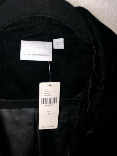 NWT - ANTHROPOLOGIE- ETT:TWA Embroidered Black Velvet Blazer Floral Red Sz S - Picture 8 of 8