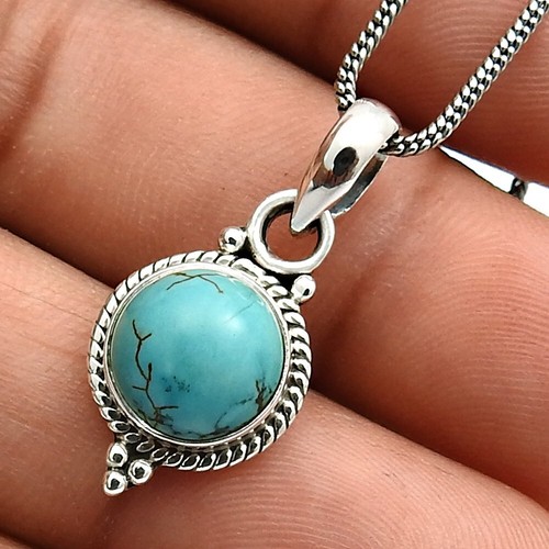 Natural Turquoise Gemstone 925 Sterling Silver Pendant Vintage For Women W46 - Picture 3 of 9
