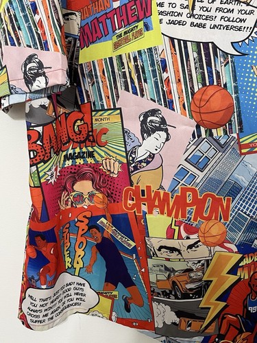 Comic Style Anime Patch Work Button Shirt JADED 80s 90s Style Comic Book W1 - Picture 8 of 9
