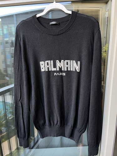 Balmain Men’s Merino Wool Sweater with Monogram Intarsia, Black, Size M - Picture 3 of 5