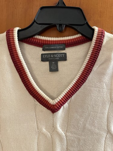 Lyle & Scott Men's Cable Knit 100% Combed Cotton Medium Golf Sweater Vest Ivory - Picture 3 of 6